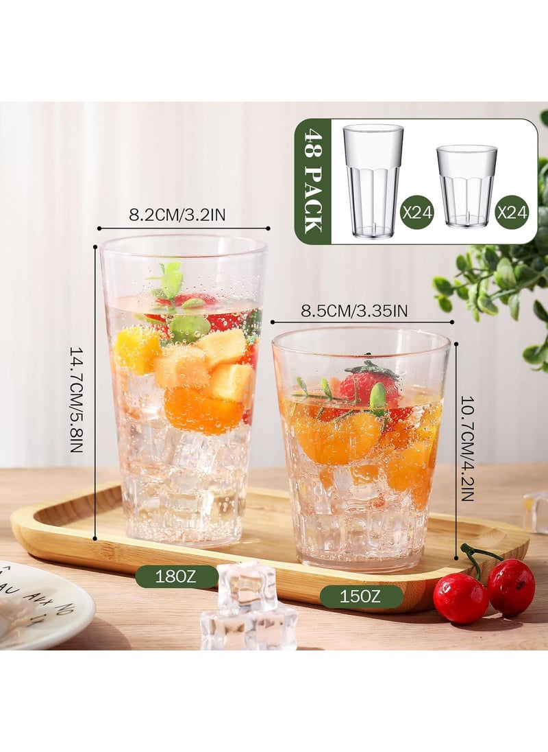 Nuenen Nuenen 48 Pcs Plastic Drinking Glasses 18 oz and 15 oz Clear Reusable Water Cups Plastic Tumblers Restaurant Style Drinking Glasses Value Set for Indoor Outdoor Home Restaurant Picnic Party  - Image 2