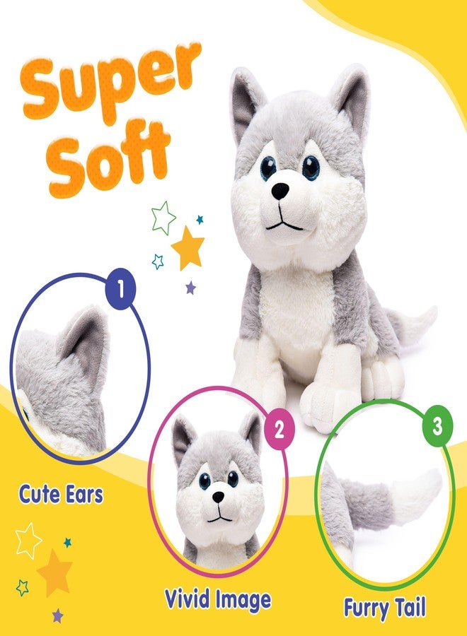 Webby Plush Husky Dog Stuffed Animal Puppy Soft Toy, Birthday Gift, Adorable Gifts for Kids and Adult, Glitter Eyes Soft Toy, 35CM (Grey) | for Boys & Girls - Image 2
