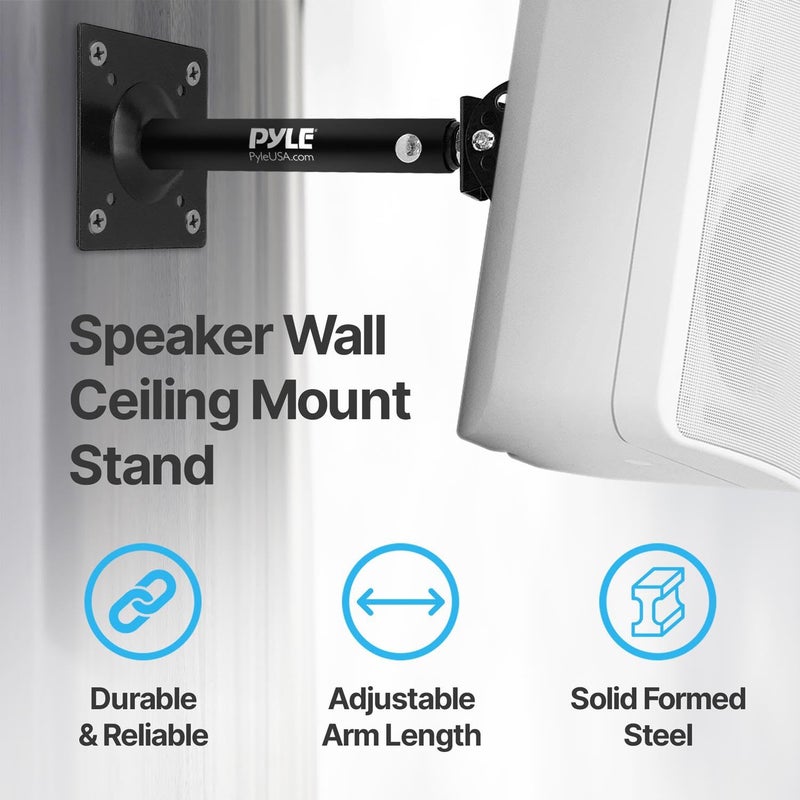 Pyle Universal Speaker Mounting Bracket - Ceiling & Wall Speaker Mount with Adjustable Swivel Tilt, 13.4" Retractable Telescopic Arm, 75 lbs Max Load - Ideal for Home Surround Sound Systems (Pair) - Image 4