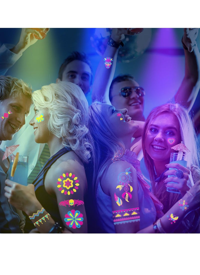 Airnogo Temporary Tattoos 170 Neon UV Blacklight Reactive Glow in The Dark Tattoos, Adult Kids Body Face Arm Fake Tattoos, Blacklight Neon Party Decorations, Glow in The Dark Party Supplies, Rave Accessories  - Image 4