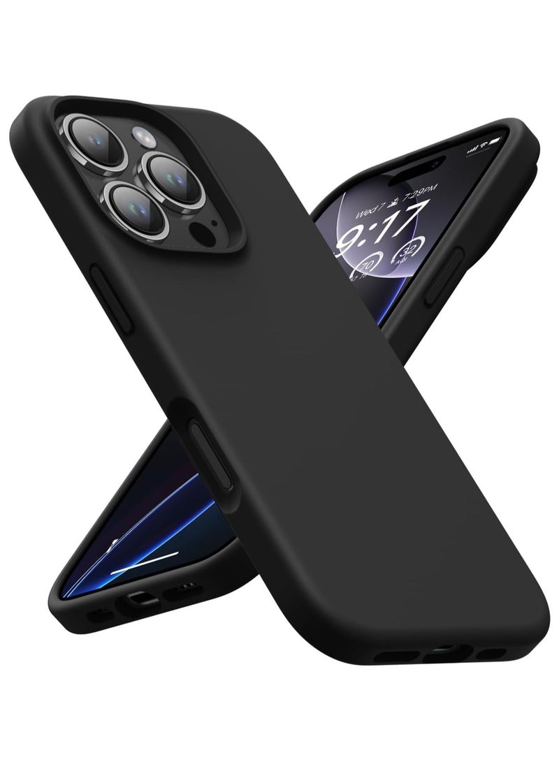 متوافق مع جراب iPhone 16 Pro مقاس 6.3 بوصة من السيليكون السائل النحيف 4 طبقات من مطاط الجل الناعم المقاوم للصدمات مع بطانة من الألياف الدقيقة المضادة للخدش (أسود) - Image 1