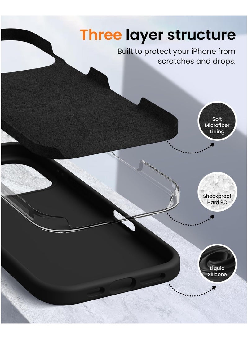 متوافق مع جراب iPhone 16 Pro مقاس 6.3 بوصة من السيليكون السائل النحيف 4 طبقات من مطاط الجل الناعم المقاوم للصدمات مع بطانة من الألياف الدقيقة المضادة للخدش (أسود) - Image 3