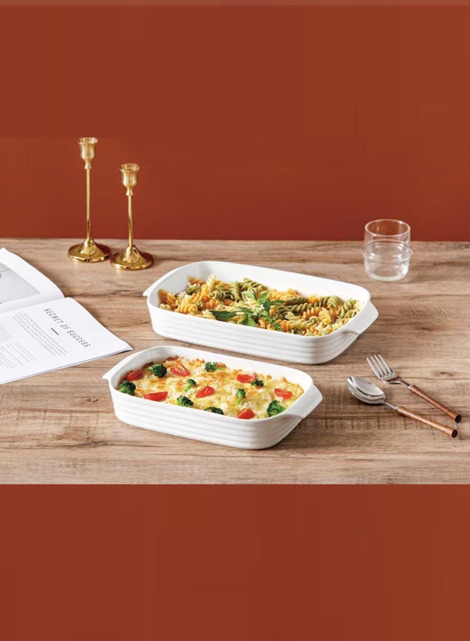 Dove 2-Piece Rectangular Porcelain Baking Dish Set with Handle White, Sizes: 11.75 inch + 13.75 inch - Image 2