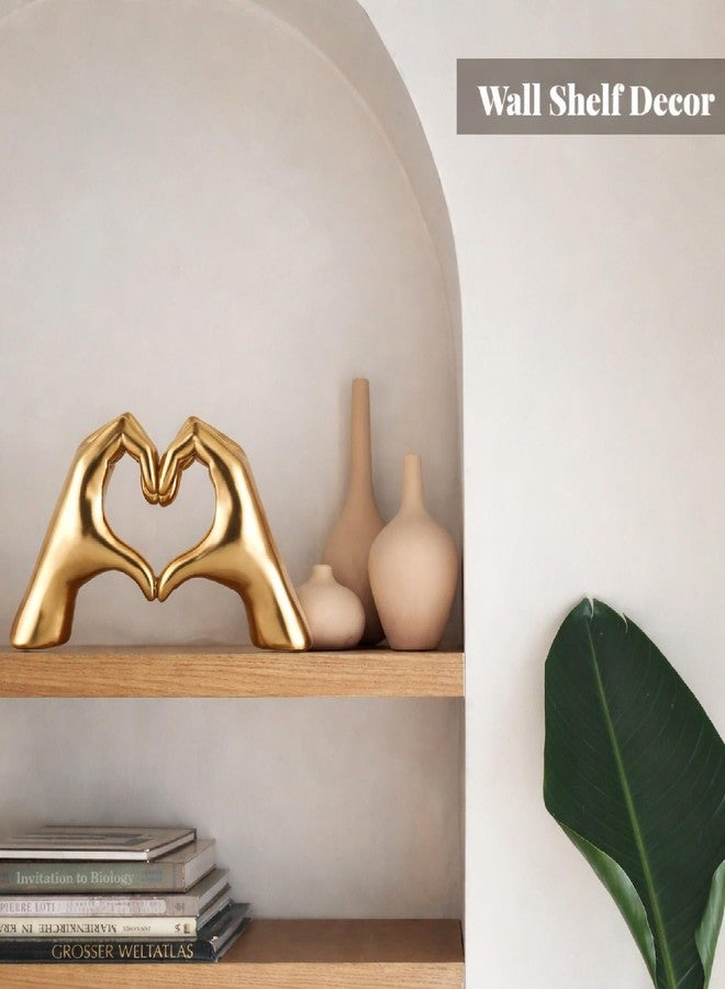 PulGos Golden Hand Heart Statue - Modern Finger Gesture Sculpture & Showpiece for Home Decor | Aesthetic Decorative Items for Living Room, Bedroom, Office Desktop, Bookshelf & Luxury Gifting - Image 3