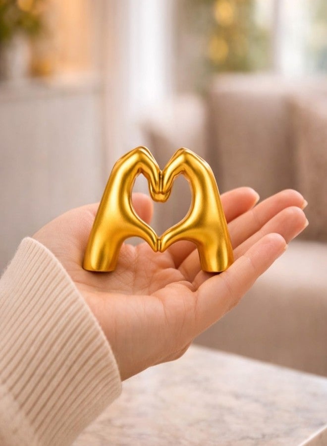 PulGos Golden Hand Heart Statue - Modern Finger Gesture Sculpture & Showpiece for Home Decor | Aesthetic Decorative Items for Living Room, Bedroom, Office Desktop, Bookshelf & Luxury Gifting - Image 1