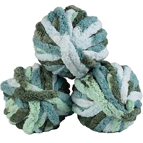 SCS Direct Chunky Yarn for Crocheting (Tie Dye- Mint, Teal, Green, 3 Pack)- 72 Yards Total, 20mm Soft Thick Jumbo Chenille Yarn for Mothers Day Gifts, Blankets, Pillows, Home Decor & Spring Crafts - Image 1