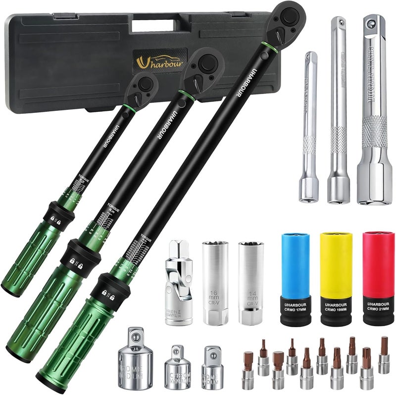 Uharbour 26-Piece Torque Wrench Set with 3 Torque Wrenches and Accessories - Image 1