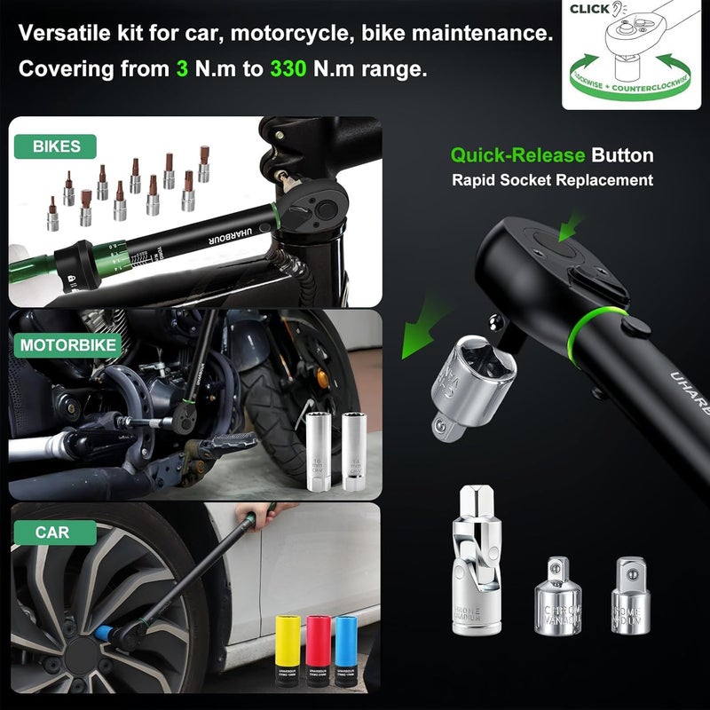 Uharbour 26-Piece Torque Wrench Set with 3 Torque Wrenches and Accessories - Image 4