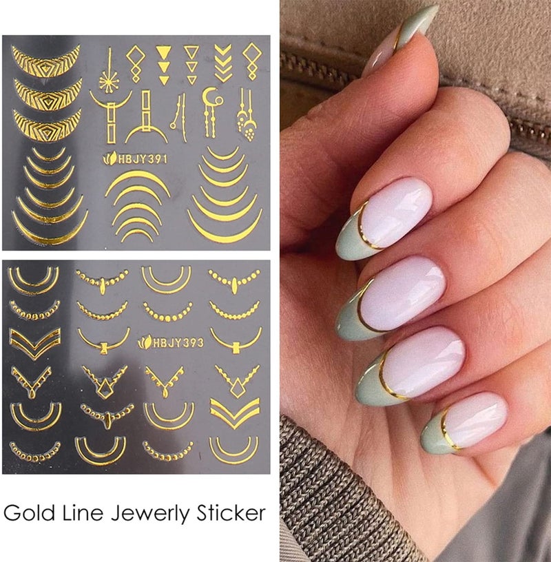 SPLOCUDU Flowers Nail Art Stickers Decal 3D Self-Adhesive Gold Flower Leaf Lace Nail Supplies Flower Nail Stickers Geometry Line Nail Designs for Women Girls Nail Art Decorations(Gold) - Image 4