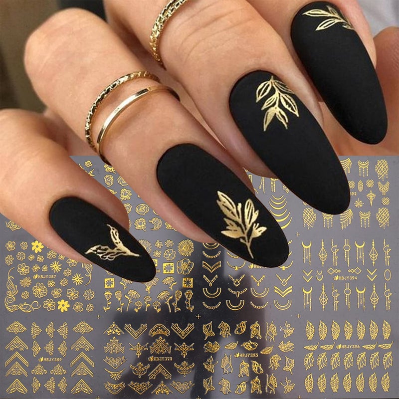 SPLOCUDU Flowers Nail Art Stickers Decal 3D Self-Adhesive Gold Flower Leaf Lace Nail Supplies Flower Nail Stickers Geometry Line Nail Designs for Women Girls Nail Art Decorations(Gold) - Image 1