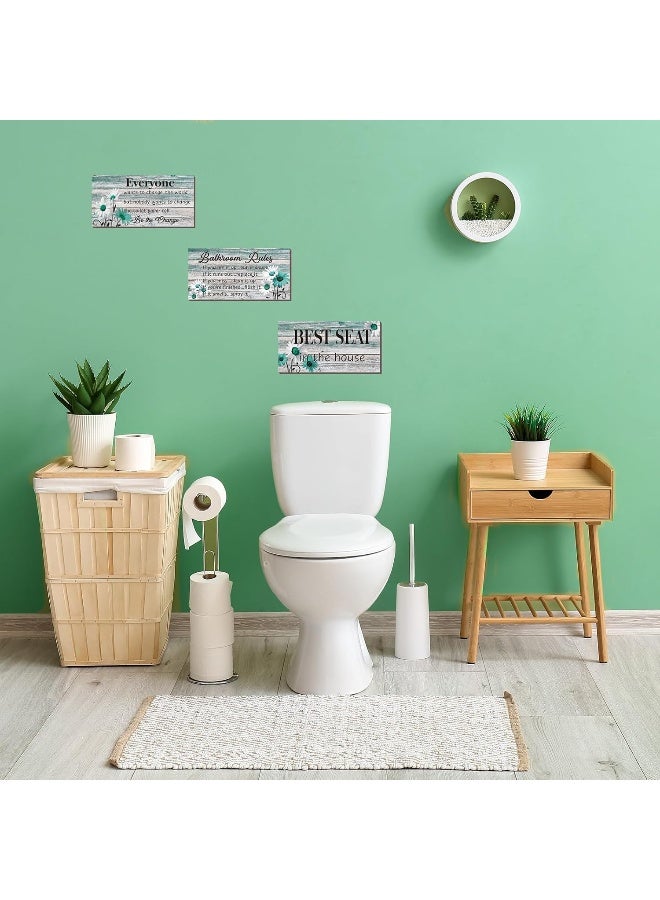 ZINYAZHE 3 Pcs Farmhouse Bathroom Rules Wall Decor Teal Daisy Floral Flowers Bathroom Rules Decor Teal Bathroom Art Rustic Wood Wall Plaque for Bathroom Spa Laundry Toilet - Image 5