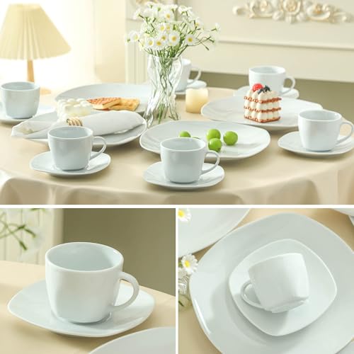 fMBB 6.5 Ounce Porcelain Espresso Cups and Saucers Set of 6, Ceramic Cappuccino Demitasse Mugs Square Stackable Coffee Cup with Saucer Set for Coffee Drink, Espresso, Latte, Cafe Mocha and Tea Party, White - Image 5