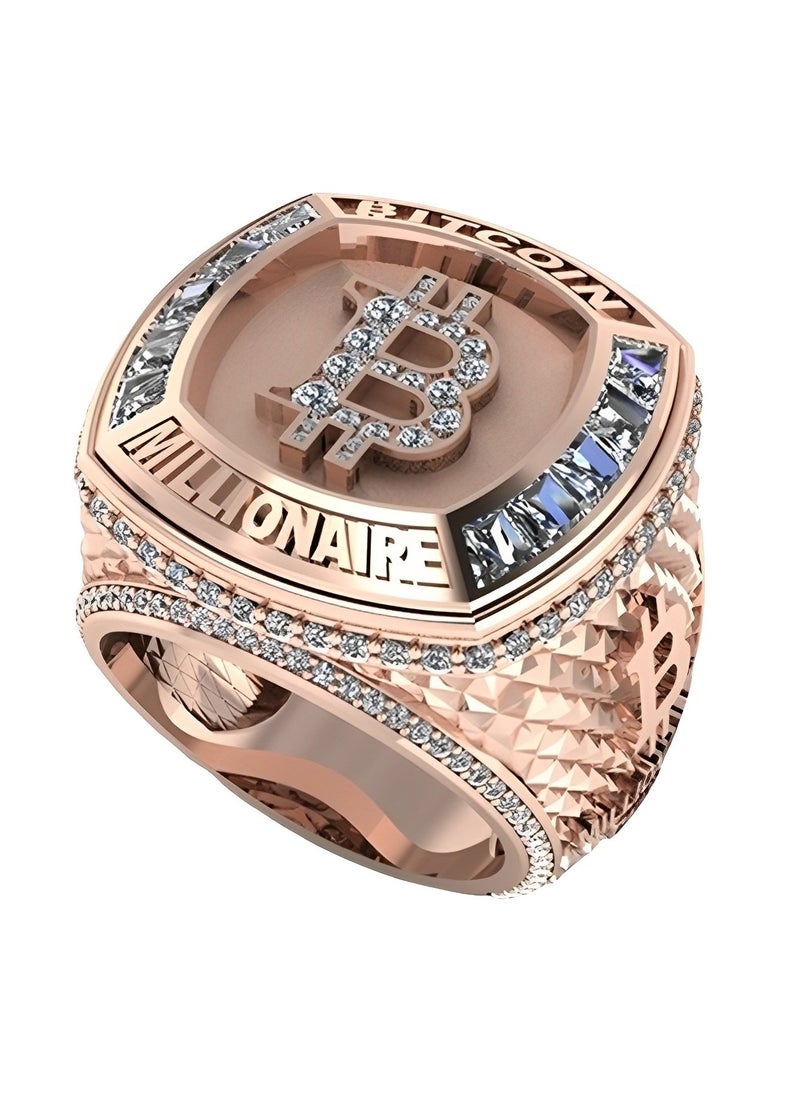 REOCLE Men's Bit Coin Ring Rose Gold Bitcoin Sign Ring Iced Out Money Symbol Ring Rapper Punk Bitcoin Ring Best Gift for Boys  - Image 4