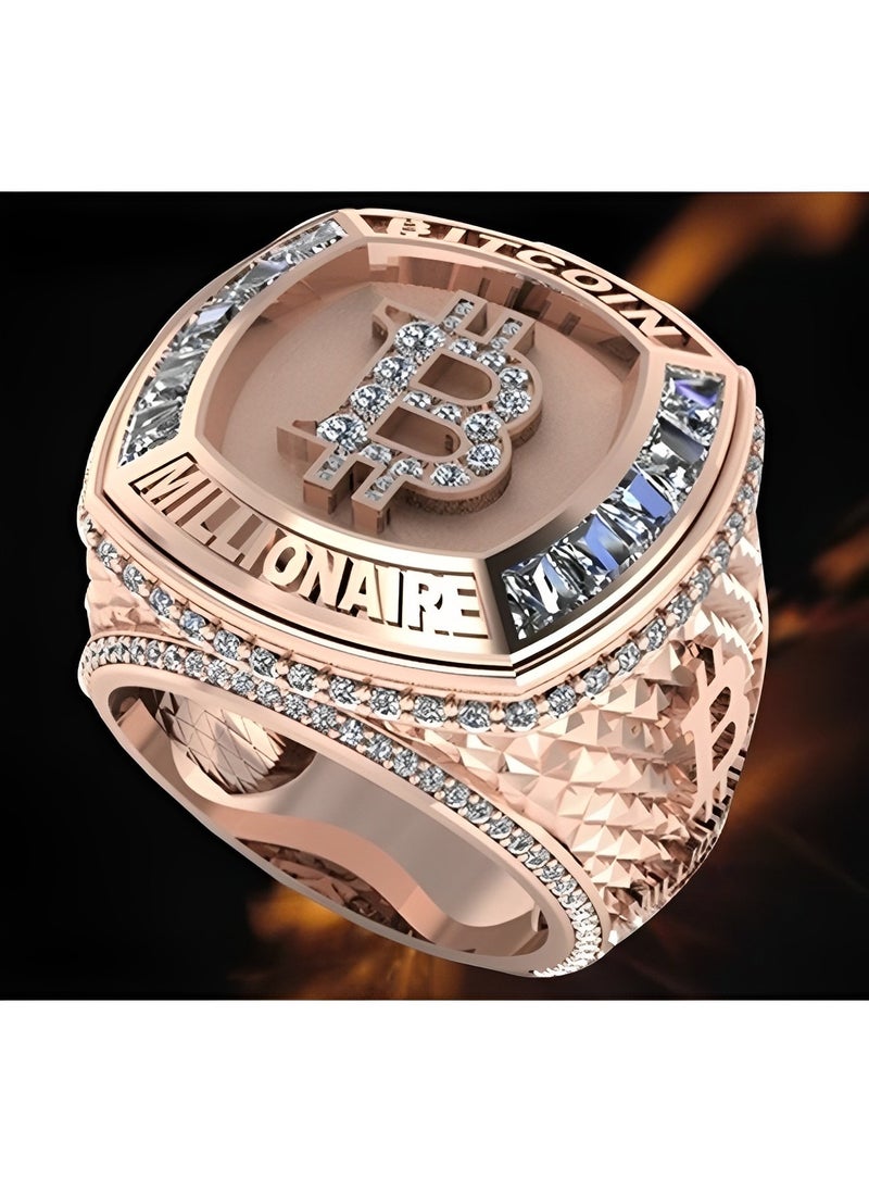 REOCLE Men's Bit Coin Ring Rose Gold Bitcoin Sign Ring Iced Out Money Symbol Ring Rapper Punk Bitcoin Ring Best Gift for Boys  - Image 5