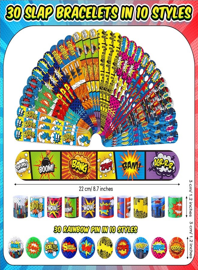 جونكين مجموعة جانكين من 60 قطعة من أساور الأبطال الخارقين، أساور صفعة مستوحاة من القصص المصورة للأطفال، دبابيس صغيرة مستوحاة من القصص المصورة للبنات والأولاد، لوازم حفلات أعياد الميلاد البطولية، جوائز صفية، هدايا - Image 2