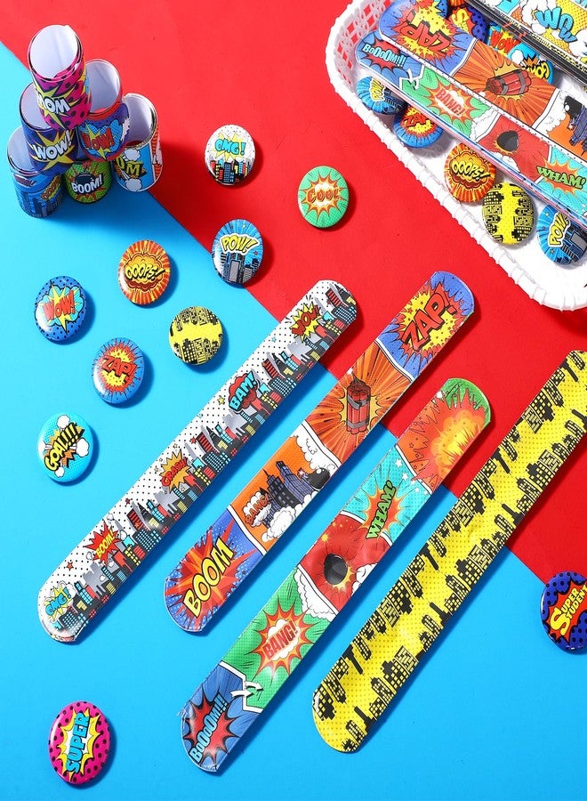 جونكين مجموعة جانكين من 60 قطعة من أساور الأبطال الخارقين، أساور صفعة مستوحاة من القصص المصورة للأطفال، دبابيس صغيرة مستوحاة من القصص المصورة للبنات والأولاد، لوازم حفلات أعياد الميلاد البطولية، جوائز صفية، هدايا - Image 3