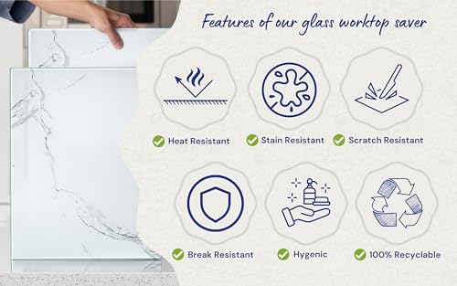 Kitchenville Glass Cutting Board 20”x16”: Tempered Glass Kitchen Counter Protector - Durable- Scratch-Resistant, Heat-Proof - Design 2 - White Marble Effect - Image 2