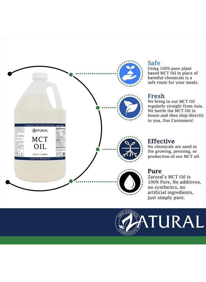 Zatural زيت MCT، درجة غذائية وعلاجية معتمدة، زيت ناقل، زيت تدليك، زيت مرطب، زيت شعر، 0 إضافات، زيت MCT نقي (128 أونصة (1 جالون)) - Image 3