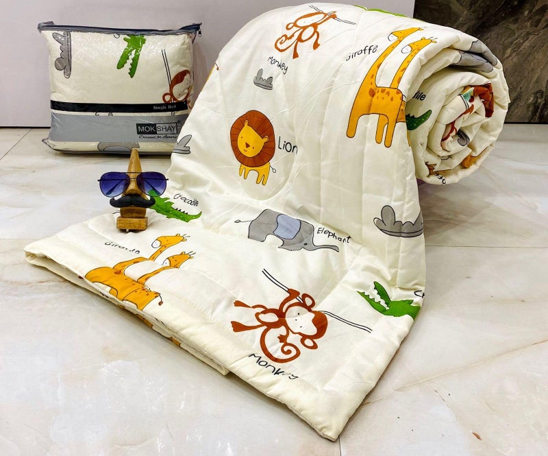 KitchDeco Kitch Deco™ Glace Cotton Reversible Babies Single Bed & Kids Comforter/Dohar/Quilt, 200 GSM (60x90 Inches) (Lion Monkey) - Image 1