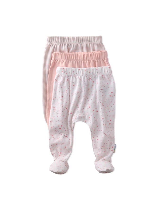 Butterblu Unisex-Baby Fallon 3-Pack Footed Pants 100% Organic Cotton Bottoms for Newborn and Baby Girls, Boys, Unisex​, Pink Twinkle, 6-9 Months - Image 1