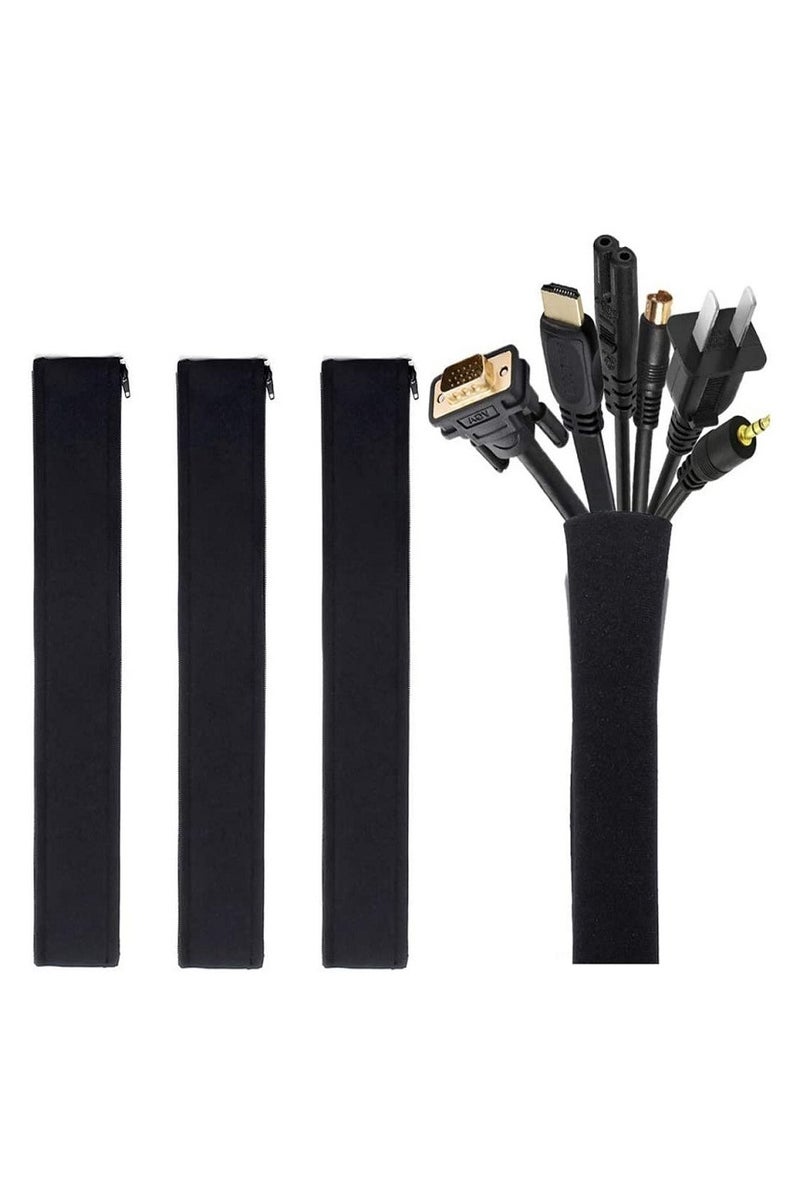عبوة من 4 قطع من حافظات إدارة الكابلات، منظم أسلاك بطول 50 سم مع سحاب للتلفزيون والكمبيوتر والمكتب والترفيه المنزلي، نظام إخفاء حافظات الكابلات المرنة (أسود) - Image 1