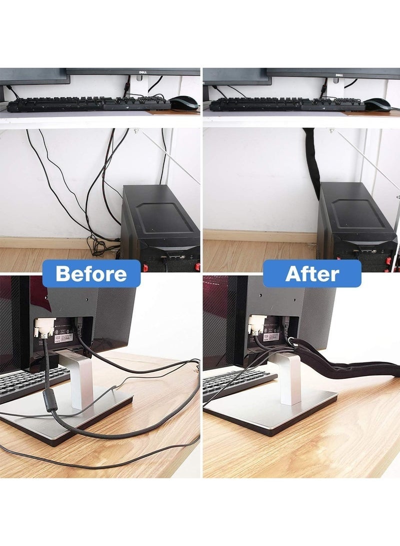 عبوة من 4 قطع من حافظات إدارة الكابلات، منظم أسلاك بطول 50 سم مع سحاب للتلفزيون والكمبيوتر والمكتب والترفيه المنزلي، نظام إخفاء حافظات الكابلات المرنة (أسود) - Image 3