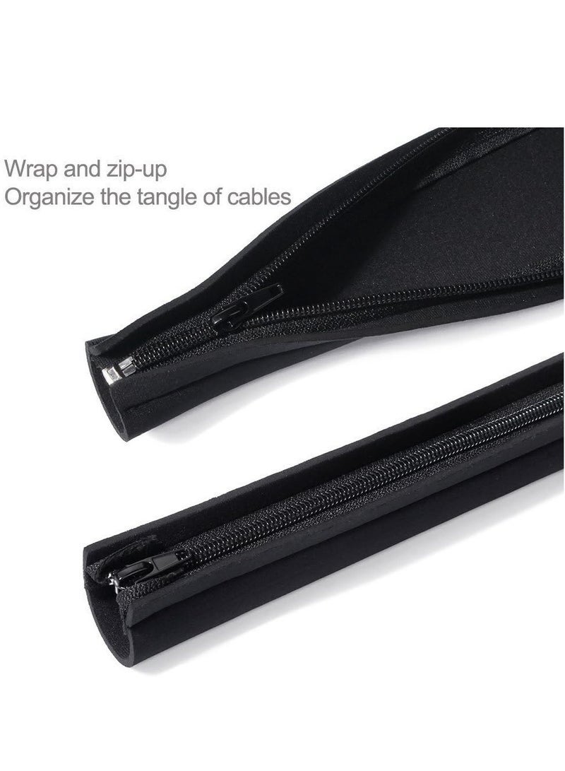 عبوة من 4 قطع من حافظات إدارة الكابلات، منظم أسلاك بطول 50 سم مع سحاب للتلفزيون والكمبيوتر والمكتب والترفيه المنزلي، نظام إخفاء حافظات الكابلات المرنة (أسود) - Image 4