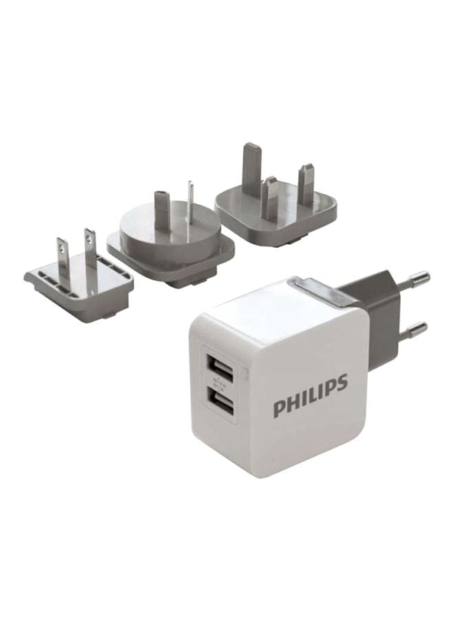 Philips USB Travel Charger With 4 Exchangeable Plugs White/Grey - Image 1