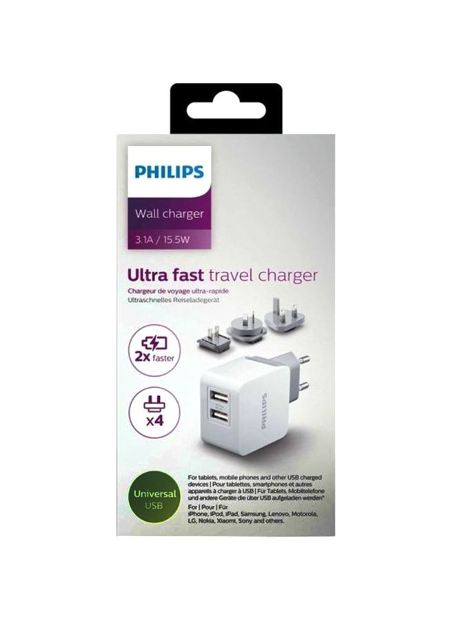 Philips USB Travel Charger With 4 Exchangeable Plugs White/Grey - Image 2