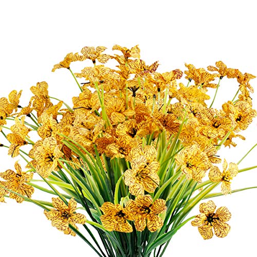 JEMONG 12 Bundles Artificial Flowers Outdoor UV Resistant Flowers No Fade Faux Plastic Plants Garden Porch Window Box Decorating (Yellow) - Image 1