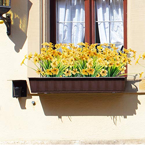 JEMONG 12 Bundles Artificial Flowers Outdoor UV Resistant Flowers No Fade Faux Plastic Plants Garden Porch Window Box Decorating (Yellow) - Image 4