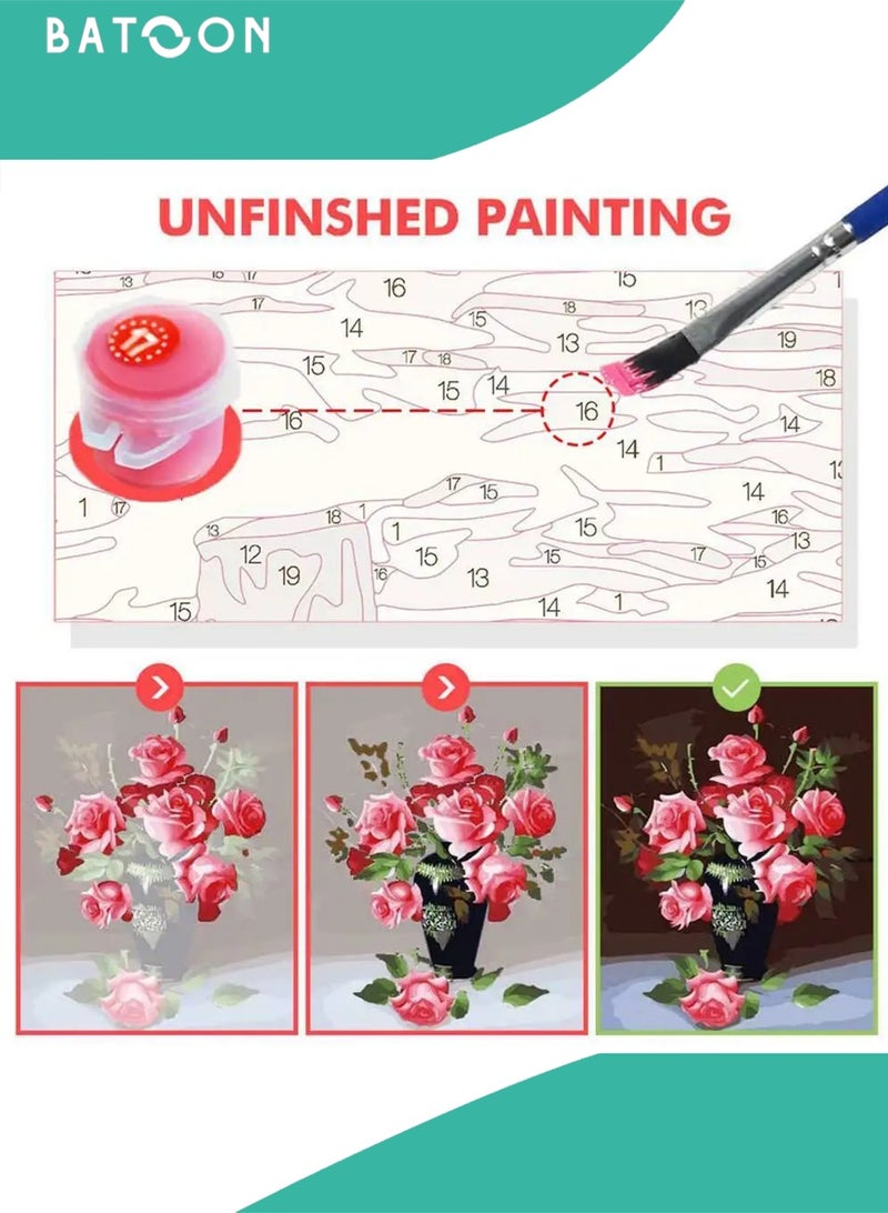 باتون مجموعة لوحات زيتية من القماش للأطفال بأرقام وفرشاة ورسم أكريليك، ديكور داخلي، هدية مع إحساس بالإنجاز - Image 3