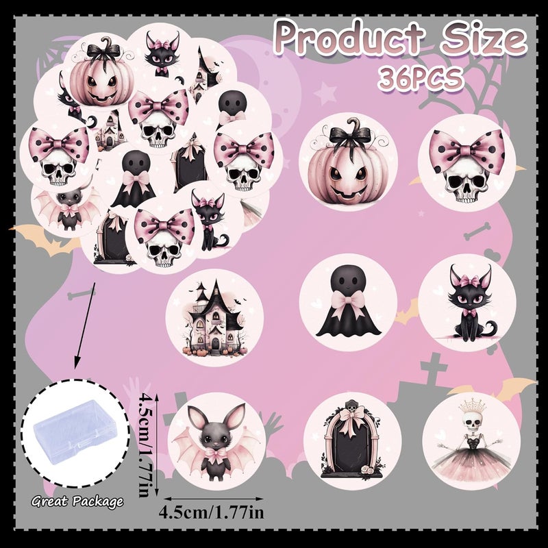 Fyeoxle 36PCS Edible Pink Halloween Cupcake Toppers Wafer Paper Spooky Bat Pumpkin Cupcake Picks Pink Skull Little Boo Cupcake Toppers for Halloween Eve Theme Party Birthday Decor Supplies - Image 2