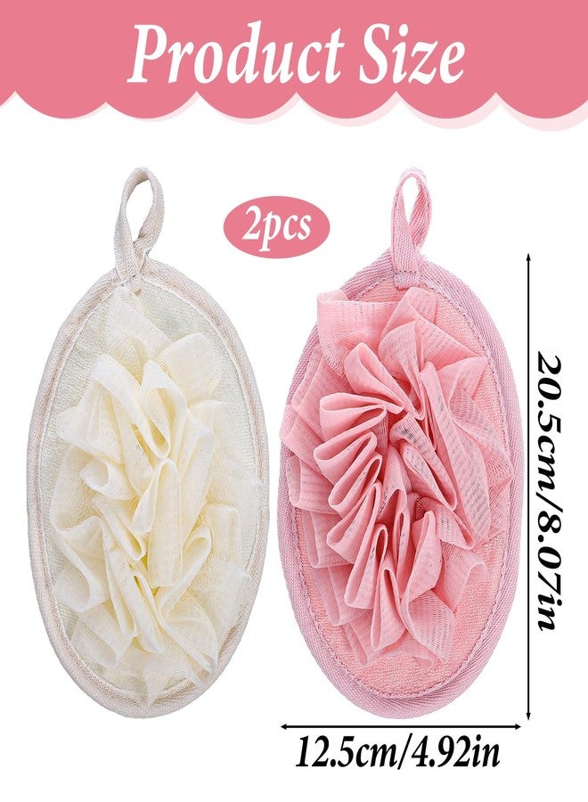 Azefnuhk 2 Pack Travel Size Loofah, Shower Puff with Elastic Hand Strap, Exfoliating Shower Puff for Body and Sensitive Skin, Lightweight Washable Mesh Sponges (Pink, Beige) - Image 2