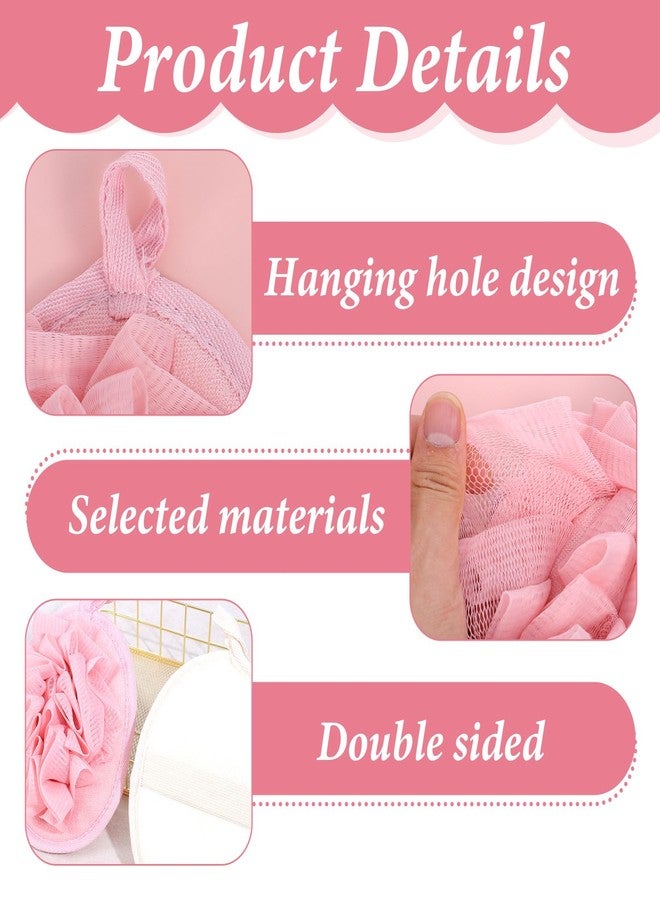 Azefnuhk 2 Pack Travel Size Loofah, Shower Puff with Elastic Hand Strap, Exfoliating Shower Puff for Body and Sensitive Skin, Lightweight Washable Mesh Sponges (Pink, Beige) - Image 3