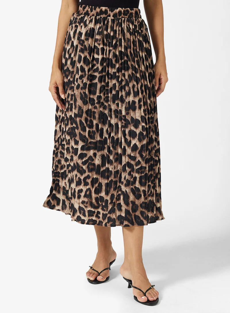 جينجر Leopard Print Pleated Midi Skirt