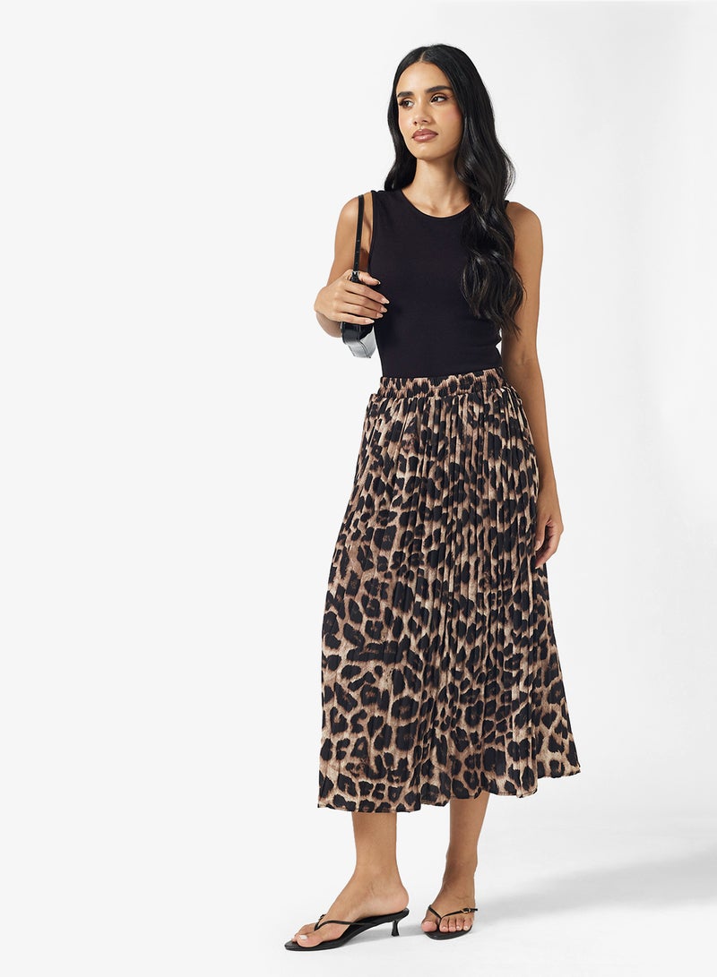 جينجر تنورة ميدي بطيات بطبعة جلد الفهد - Image 2