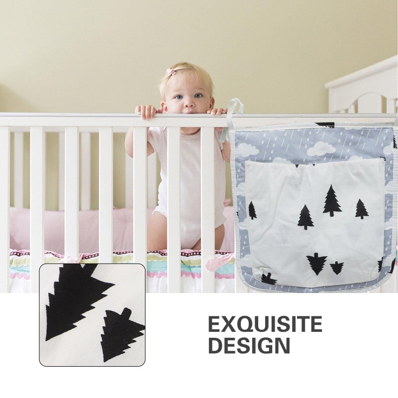 Multilayer Cotton Diaper Organizer Hanging Storage Bag Black White Tree Pattern - Image 5