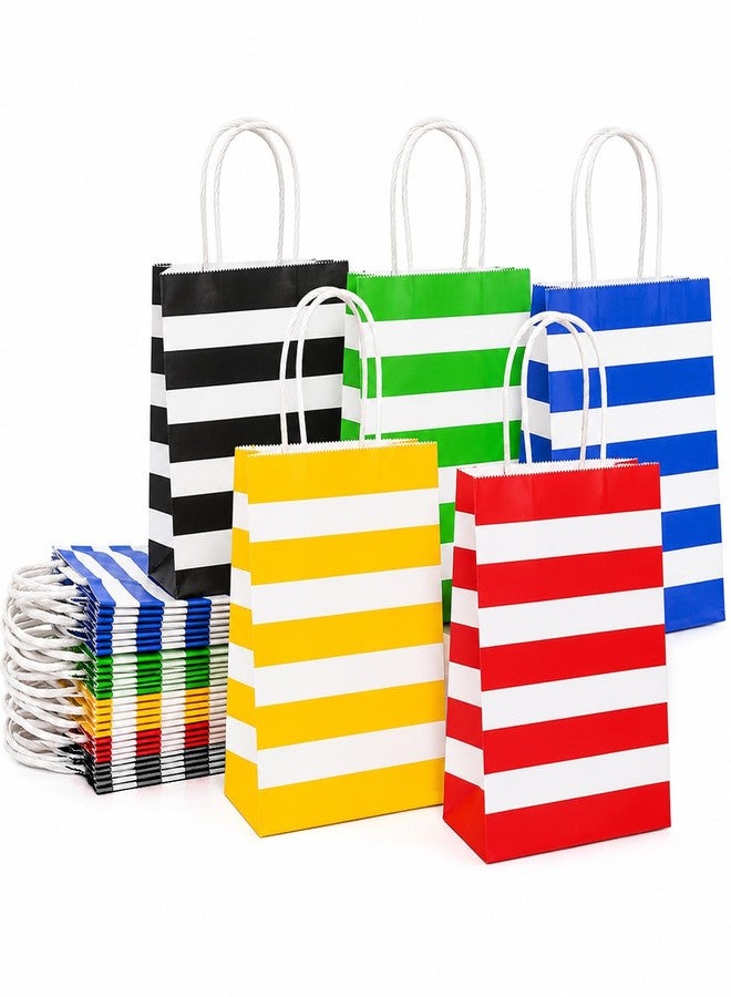 Aakriti Striped Paper Gift Bags | Medium Size 10 x 4 x 12 Inches Gift Bags with Handles for Birthday Return Gifts, Party Favors & Shopping Mix Color Blue, Red, Yellow, Green & Black Pack of 25 - Image 1