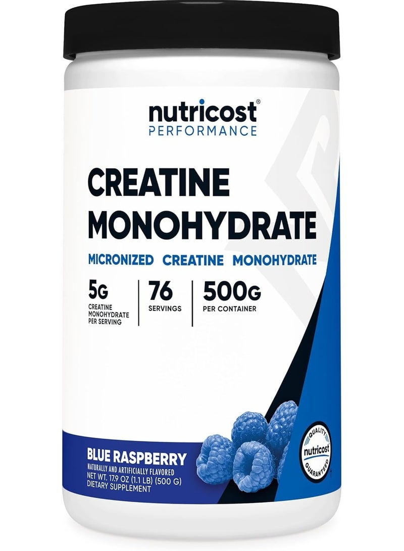 Nutricost Creatine Monohydrate Powder (Blue Raspberry), 500 Grams (1.1 LBS) - Image 1