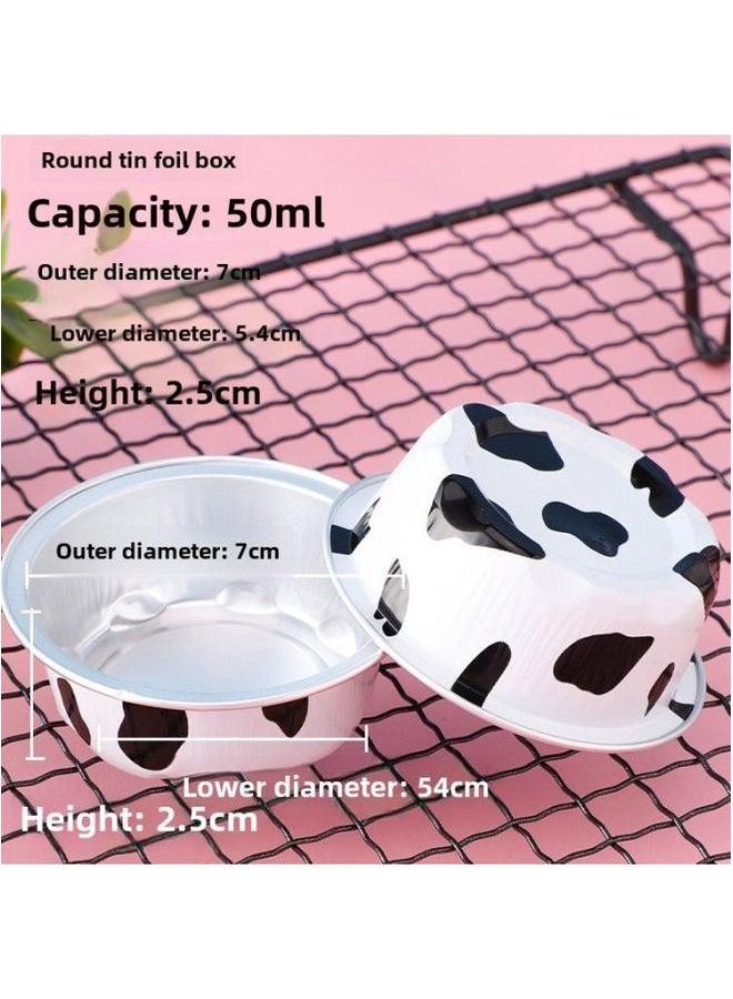 Household Aluminum Foil Tin Paper Box Air Fryer Special Disposable Cake Pudding Baking Mold Small Cup-Specifications:Small Cow Color Round 50ml-Color:Without Cover  - Image 1