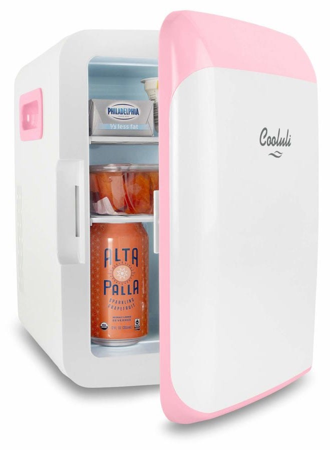 Cooluli 10L Mini Fridge for Bedroom - Car, Office Desk & College Dorm Room - 12V Portable Cooler & Warmer for Food, Drinks, Skincare, Beauty, Makeup & Cosmetics - AC/DC Small Refrigerator (Pink) - Image 3