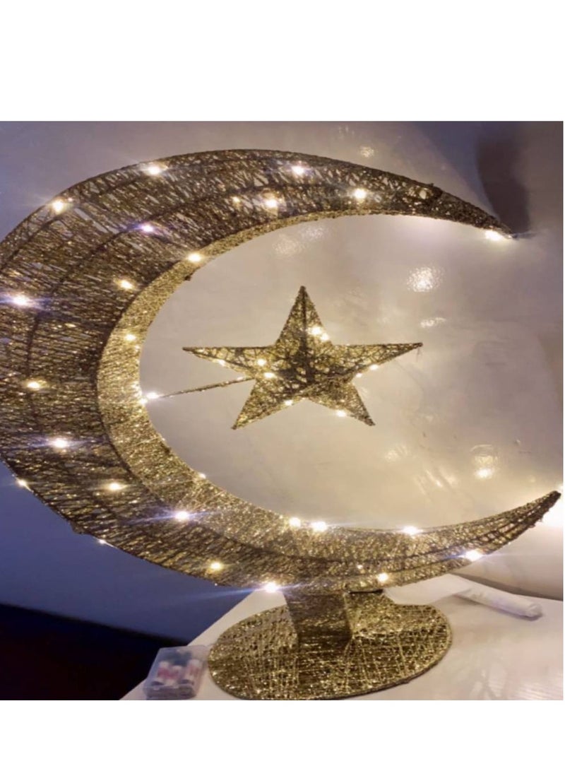 Decor Eid & Ramadan LED Crescent Moon Star Lamp – Battery Powered Decor - Image 1