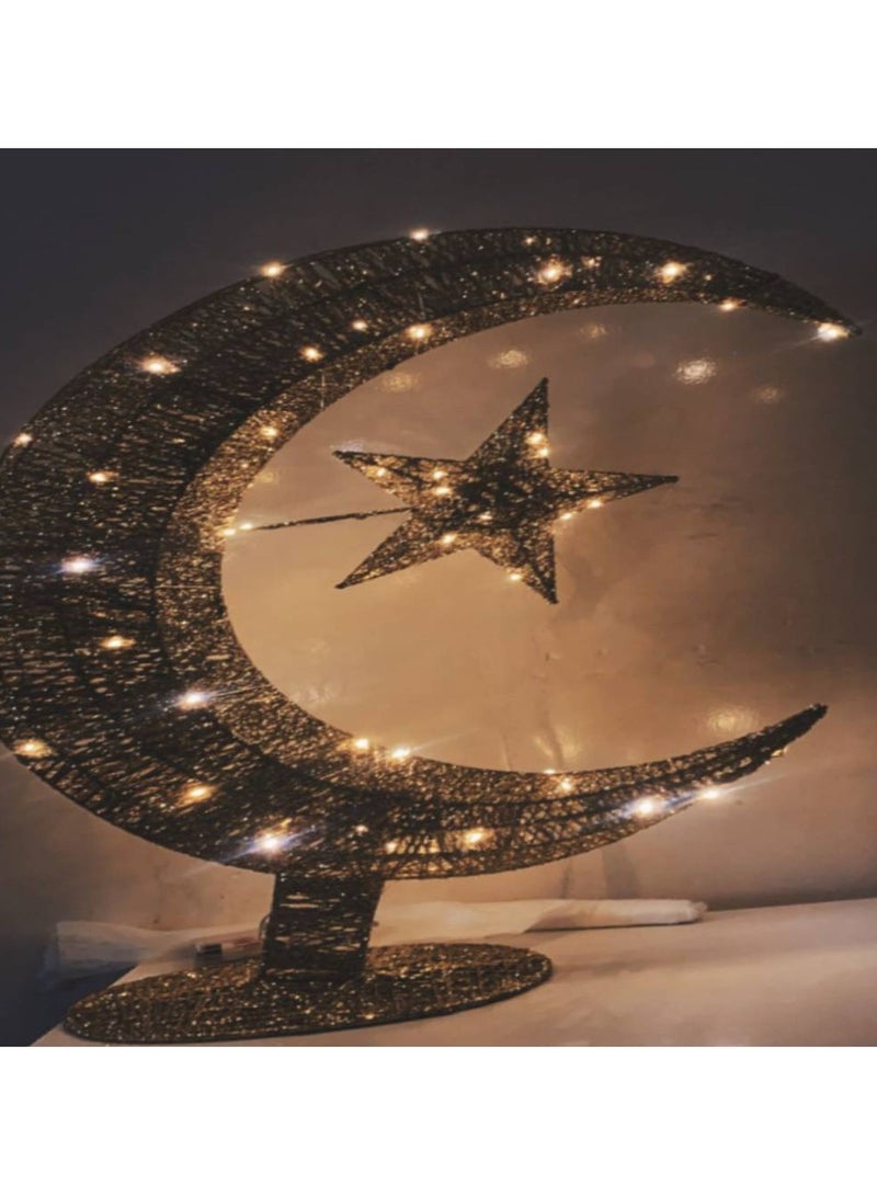 Decor Eid & Ramadan LED Crescent Moon Star Lamp – Battery Powered Decor - Image 2