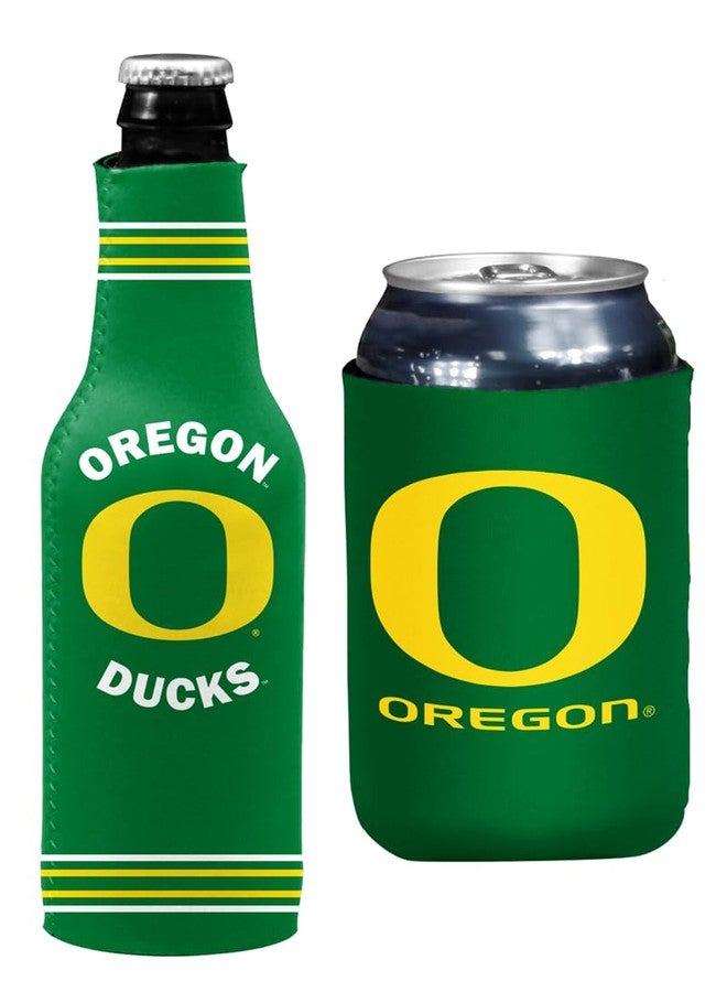 College Team Color Logo Can & Bottle Holder Drink Coozie Insulator Beverage Cooler Set (Oregon Green Crest/Logo (Ducks))