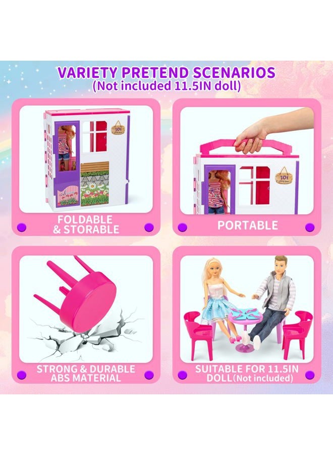 Style Shine Doll House Portable & Foldable Dollhouse w/ 60+ Pcs & 2 Dolls, Play House Toy with Bedroom Kitchen Furniture Camping Playset, Playhouse Gift for Girl Kid Toddler - Image 4