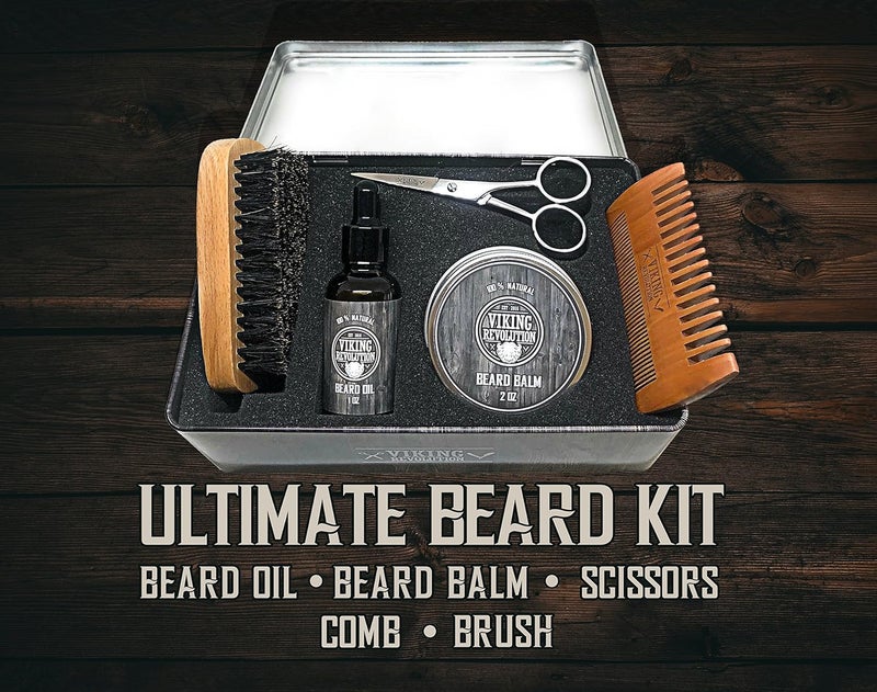 Viking Revolution Beard Grooming Kit for Men Ultimate Beard Kit with 100 Boar Beard Brush Beard Comb Citrus Beard Balm Unscented Beard Oil More Valentines Gifts for Him Gifts for Men - Image 3