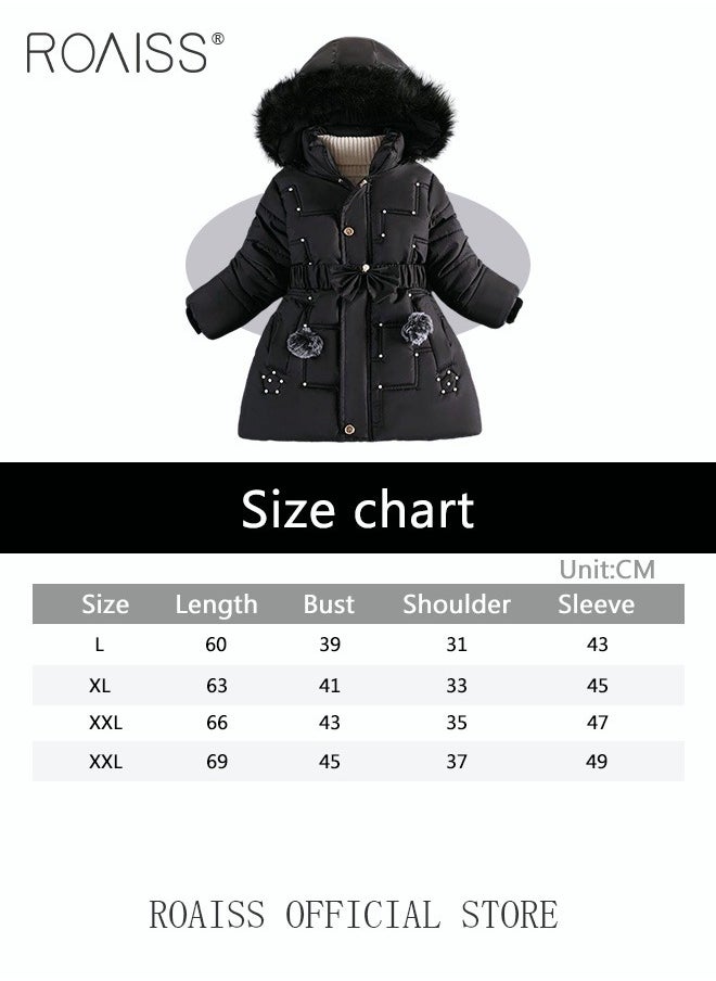 roaiss - Children's Soft and Skin Friendly Mid Length Winter Coat with Fleece and Fur Collar Solid Color Down Jacket with Simple Design and Zip Featuring Cartoon Pattern - Image 1