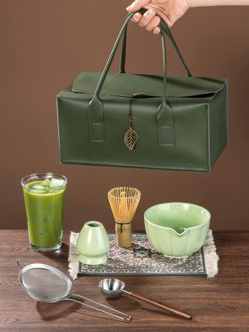 Shoxil Matcha Whisk Set â€“ Premium 7-Piece Traditional Matcha Set with Bamboo Whisk, Matcha Cup, Sifter & Green Leather Case â€“ Complete Tea Accessories & Gift Set - Image 2