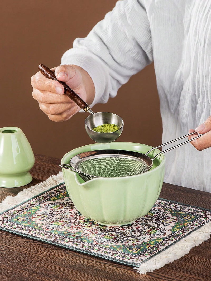 Shoxil Matcha Whisk Set â€“ Premium 7-Piece Traditional Matcha Set with Bamboo Whisk, Matcha Cup, Sifter & Green Leather Case â€“ Complete Tea Accessories & Gift Set - Image 3